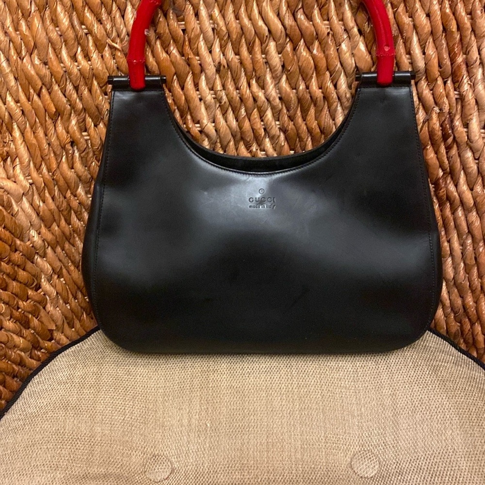 Rare - - Gucci Black and Red Shoulder Bag with Hobo Silhouette - Picture 9 of 13